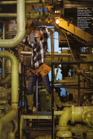 Illustration for article titled Marie Claire's "Factory Girls" Shoot: An Assembly Line Of '90s-Era Recockulousness